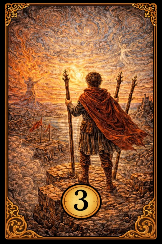 Tres de Bastos tarot significado expansión, progreso