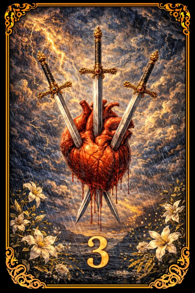 Tres de Espadas tarot significado dolor ruptura tristeza
