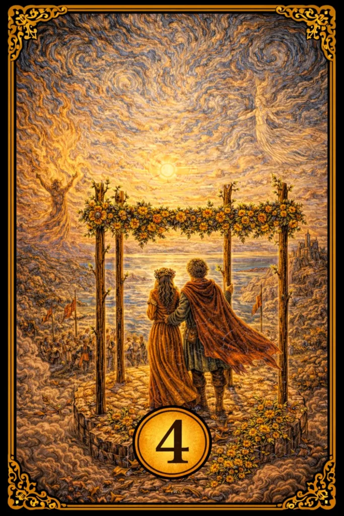 Cuatro de Bastos tarot significado celebración hogar