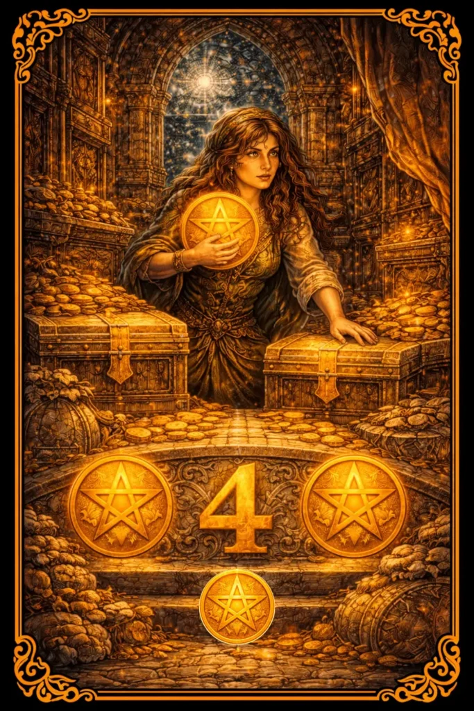 Cuatro de Oros tarot significado control seguridad apego