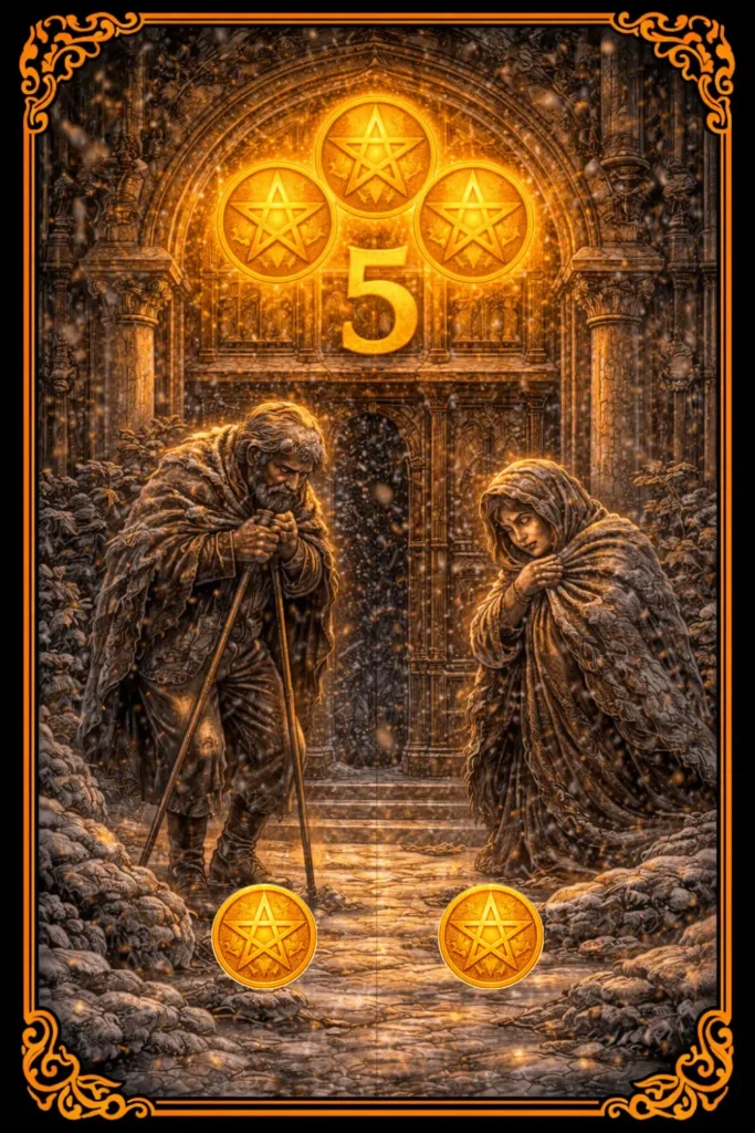 Cinco de Oros tarot significado pobreza dificultad ayuda