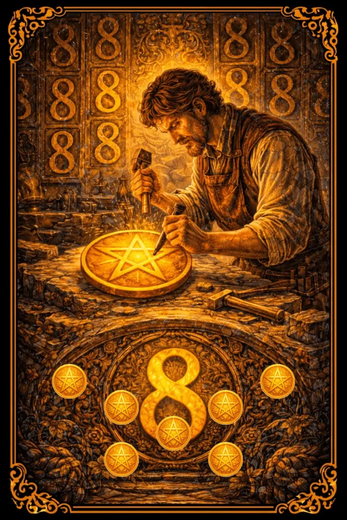 Ocho de Oros tarot significado trabajo esfuerzo aprendizaje