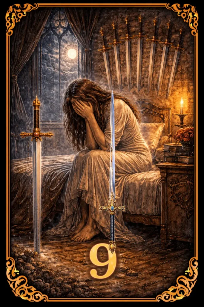 Nueve de Espadas tarot significado ansiedad preocupación miedo