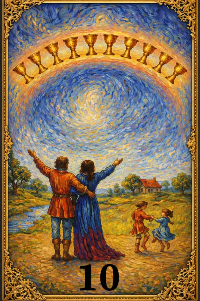 Diez de Copas tarot significado felicidad familia armonía