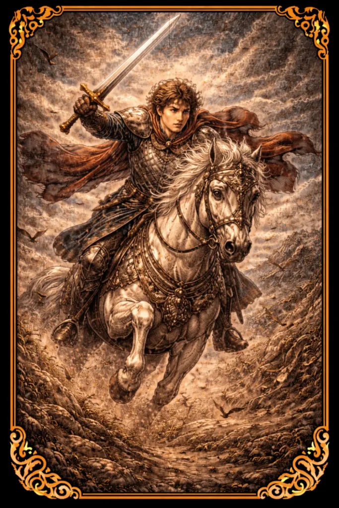 Caballero de Espadas tarot significado acción rapidez determinación