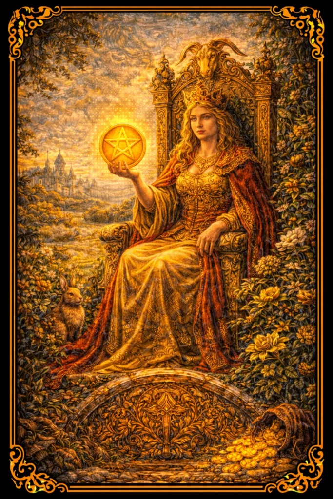 Reina de Oros tarot significado abundancia cuidado estabilidad